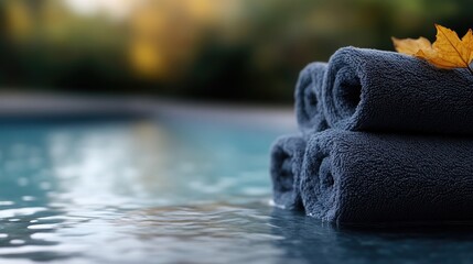 Autumnal spa towels by pool
