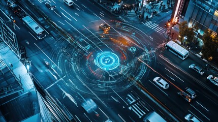 An AI powered system optimizing traffic management by analyzing traffic data, road conditions, and vehicle flow to reduce congestion and improve city-wide transportation efficiency