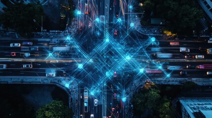 An AI powered system optimizing traffic management by analyzing traffic data, road conditions, and vehicle flow to reduce congestion and improve city-wide transportation efficiency
