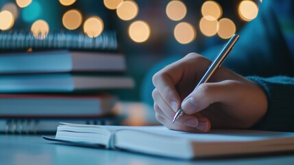 A focused student studying in a cool classroom environment
