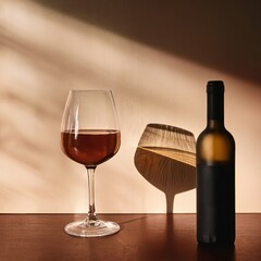 Elegant still life with wine glass and shadow play on sunlit background