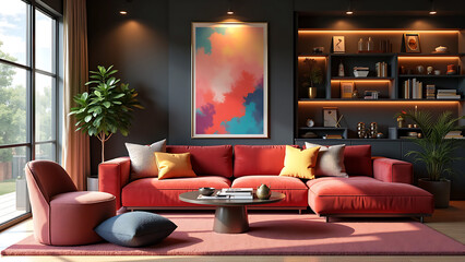 Vibrant and Modern Living Room Design Featuring Boucle Sofa and Personal Touches