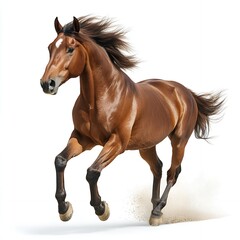 Obraz premium Majestic Chestnut Horse Galloping Dynamically Isolated on White Background