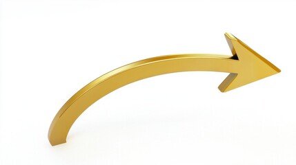 Shiny Golden Curved Arrow on a White Background for Direction Concept