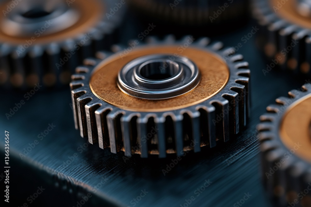 Aufkleber gears rotating smoothly on dark background showing industrial concept