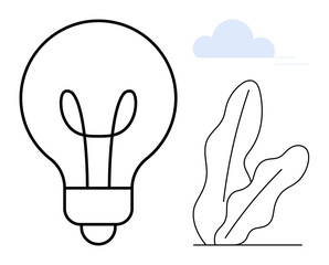 Lightbulb symbolizing innovation, leaves representing nature, and a cloud suggesting possibilities. Ideal for creativity, sustainability, energy, simplicity, eco-friendly design, brainstorming