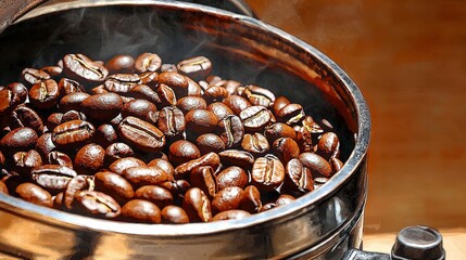 A pot full of coffee beans ready for roasting in a traditional roaster to create rich aromatic coffee experiences