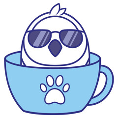 Cool Bird with Shades in Blue Paw Print Mug, Transparent Background