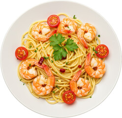 Delicious Shrimp Scampi Pasta Dish Close Up Top View Food Photography