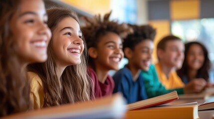 Students Smiling Together in a Bright Classroom Setting