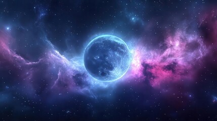 Vibrant Cosmic Landscape Featuring A Mystical Nebula and Imposing Blue Planet in Space