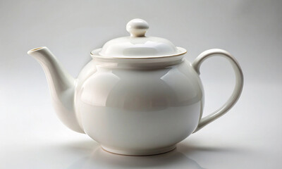 White glossy porcelain teapot on a light background