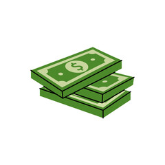 Three green dollar bills. Money investment and business commerce. Vector illustration.