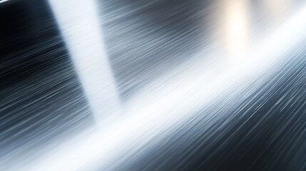 Shiny silver brushed metal texture on a stainless steel plate creates an abstract metallic background