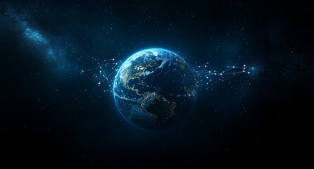 Global Network Connections Earth at Night with Digital Lines