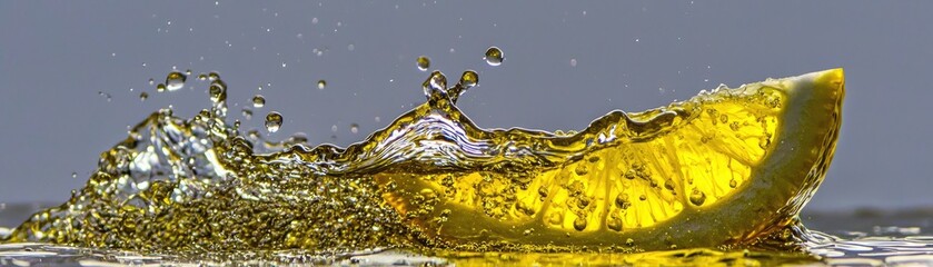 Lemon slice splashes in water; refreshing drink, summer, beverage, splash, ads