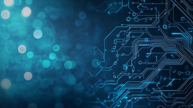 Сircuit board background. Digital Circuit with Blue Glow. Glowing circuits and digital patterns set against a blue background 