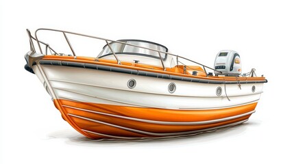 Naklejka premium Stylish work-from-boat scenario featuring a boat with a clean white background showcasing remote work setup