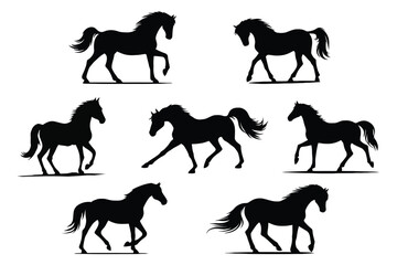 Elegant Silhouettes of Horses in Various Poses and Movements