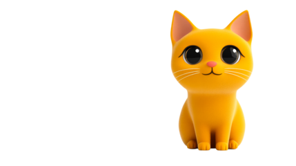 Cute cartoon orange cat with big eyes sitting, cut out transparent