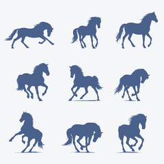 Elegant Silhouettes of Horses in Various Poses and Movements