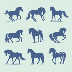Elegant Silhouettes of Horses in Various Poses and Movements