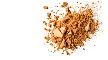 Brown sugar pile detail on black background, cut out transparent