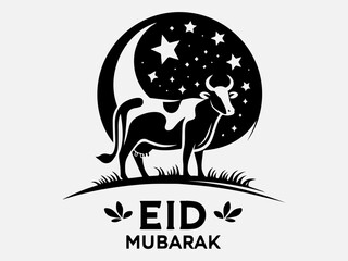 Eid Mubarak Cow Silhouette Vector Illustration