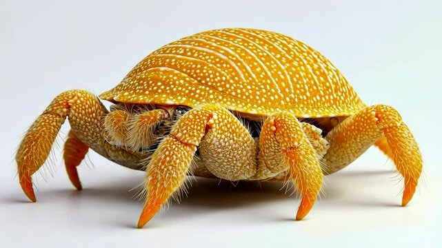Unique orange and white textured crab with distinct shell pattern on light background