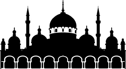 Mosque Silhouette: Islamic Architecture Vector - Black and White Mosque Illustration - Muslim Temple Icon: Simple Mosque Outline