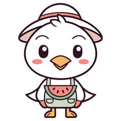 Cute Cartoon Bird with Overalls & Hat, Farm Animal with Transparent Background
