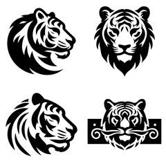 Collection of Black and White Tiger Head Designs
