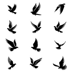 set of silhouettes of birds vector	
