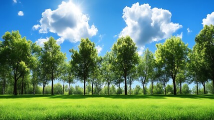 Fototapeta premium Lush Green Trees Under a Sunny Blue Sky
