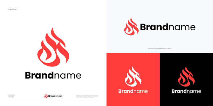 Creative fire flame logo icon design vector, symbol hot red blaze with spark fire concept sign, illustration template element for brand identity and business.