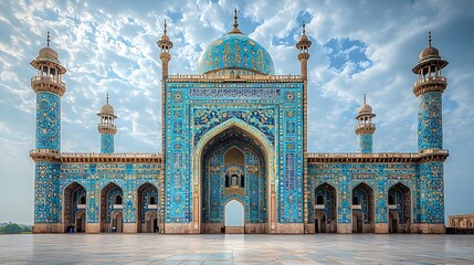 Blue Mosque, Pakistan Architectural Marvel under Cloudy Sky