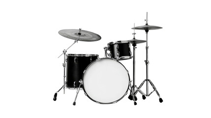 Drum kit with cymbals, modern musical instrument, cut out transparent