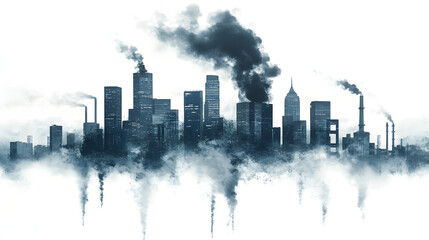 Fototapeta premium City pollution seen from an artist's eye, revealing smog, industrial emissions, and environmental impact climate change, air quality, and sustainability topics
