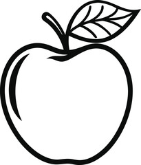 Outline of a simple apple with leaf, vector illustration