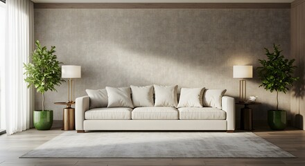 Stylish Minimalist Living Room with Elegant Carpet and Soft Sofa