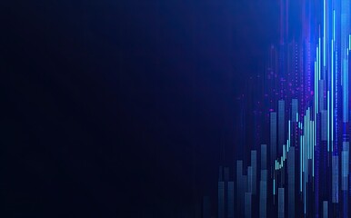 The concept of  market business visualized through financial graphs and digital indicators, layered over a futuristic cityscape with towering skyscrapers in a double exposure style