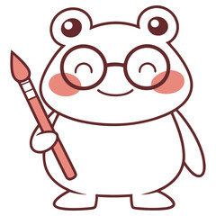 Cheerful Frog Cartoon Artist with Glasses and Brush on Transparent Background