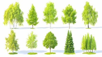 Fototapeta premium Realistic Tree Collection with Various Greenery and Wood Elements