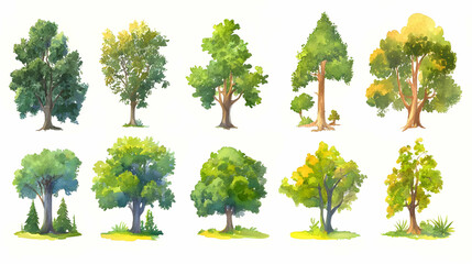 Obraz premium Realistic Tree Collection with Various Greenery and Wood Elements