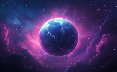 Obraz premium Vibrant View of Earth Surrounded by Cosmic Clouds in a Stunning Galaxy Setting