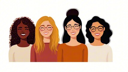 Cartoon group of cheerful diverse women celebrating women's day, promoting equality, diversity, and sisterhood	
 - Powered by Adobe
