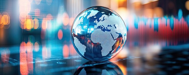 The concept of the global economy visualized through a  market chart with a crystal globe as the central theme