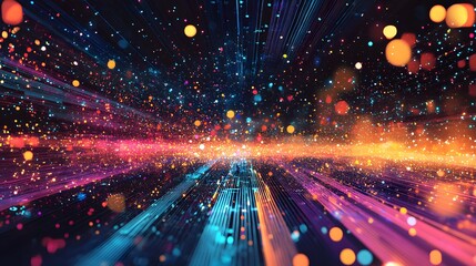 Obraz premium Abstract depiction of a technological realm with digital data streams, representing data and information 