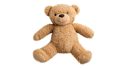 Soft brown teddy bear toy sitting position isolated, cut out transparent