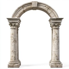 Fototapeta premium Isolated white marble arched structure on a white background showcasing classical and elegant architectural design